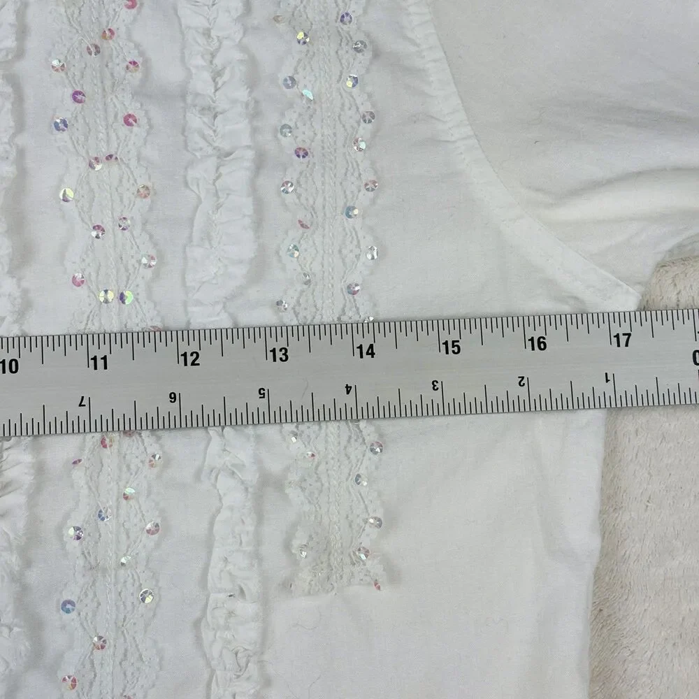 VTG Y2K Justice Button Up Shirt Girls 10 White Long Sleeve Lace Ruffle Coquette